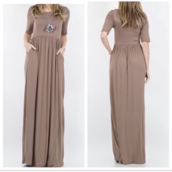 Mocha side pocket 3/4 sleeves maxi dress - Picture 7 of 7